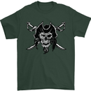 Pirate & Swords Skull Captain Jolly Roger Mens T-Shirt Cotton Gildan Forest Green