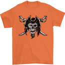 Pirate & Swords Skull Captain Jolly Roger Mens T-Shirt Cotton Gildan Orange