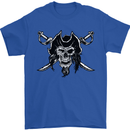 Pirate & Swords Skull Captain Jolly Roger Mens T-Shirt Cotton Gildan Royal Blue