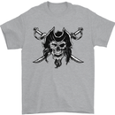 Pirate & Swords Skull Captain Jolly Roger Mens T-Shirt Cotton Gildan Sports Grey