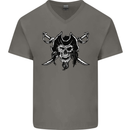 Pirate & Swords Skull Captain Jolly Roger Mens V-Neck Cotton T-Shirt Charcoal