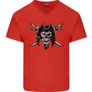 Pirate & Swords Skull Captain Jolly Roger Mens V-Neck Cotton T-Shirt Red