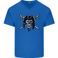 Pirate & Swords Skull Captain Jolly Roger Mens V-Neck Cotton T-Shirt Royal Blue