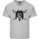Pirate & Swords Skull Captain Jolly Roger Mens V-Neck Cotton T-Shirt Sports Grey