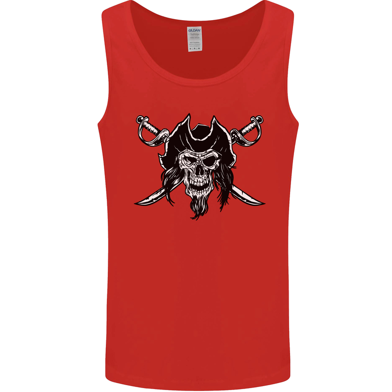 Pirate & Swords Skull Captain Jolly Roger Mens Vest Tank Top Red