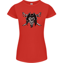 Pirate & Swords Skull Captain Jolly Roger Womens Petite Cut T-Shirt Red