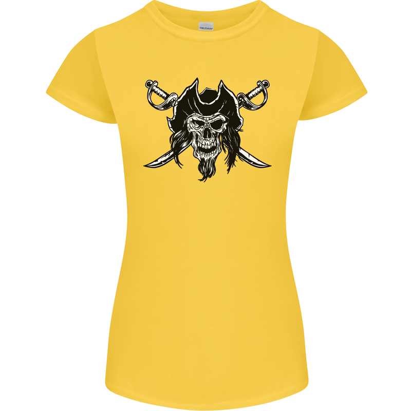 Pirate & Swords Skull Captain Jolly Roger Womens Petite Cut T-Shirt Yellow