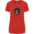 Pirate & Swords Skull Captain Jolly Roger Womens Wider Cut T-Shirt Red