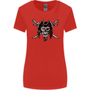 Pirate & Swords Skull Captain Jolly Roger Womens Wider Cut T-Shirt Red