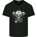 Piston Skull Motorcycle Motorbike Biker Mens V-Neck Cotton T-Shirt Black