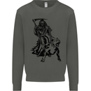 Pitbull Grim Reaper Dog Skull Satan Demon Kids Sweatshirt Jumper Storm Grey