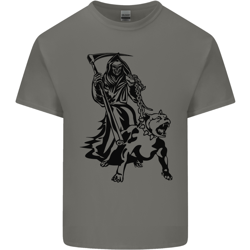 Pitbull Grim Reaper Dog Skull Satan Demon Kids T-Shirt Childrens Charcoal