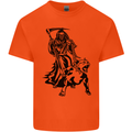 Pitbull Grim Reaper Dog Skull Satan Demon Kids T-Shirt Childrens Orange
