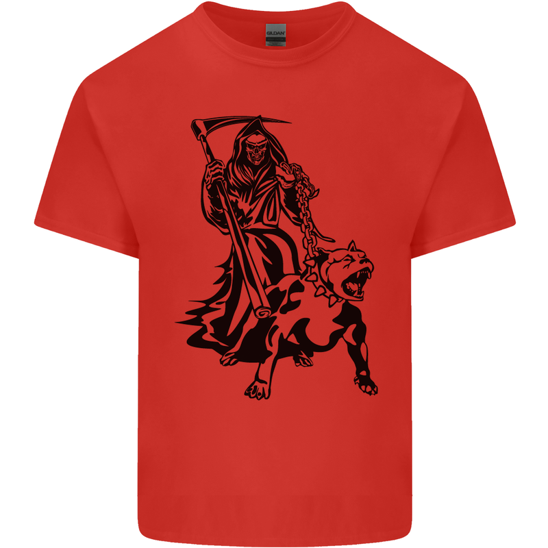 Pitbull Grim Reaper Dog Skull Satan Demon Kids T-Shirt Childrens Red