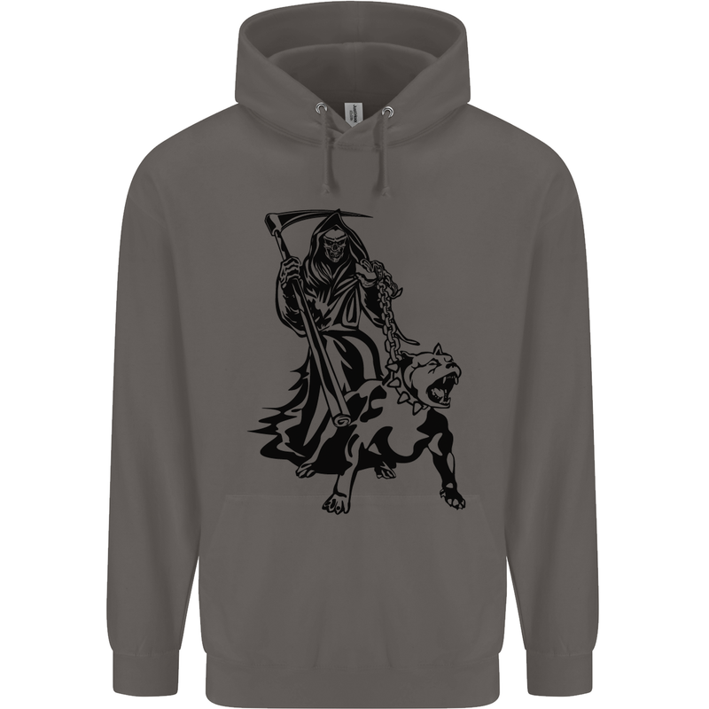 Pitbull Grim Reaper Dog Skull Satan Demon Mens 80% Cotton Hoodie Charcoal