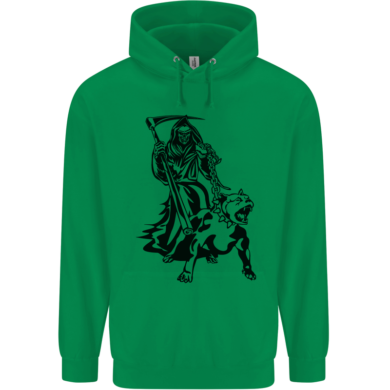 Pitbull Grim Reaper Dog Skull Satan Demon Mens 80% Cotton Hoodie Irish Green