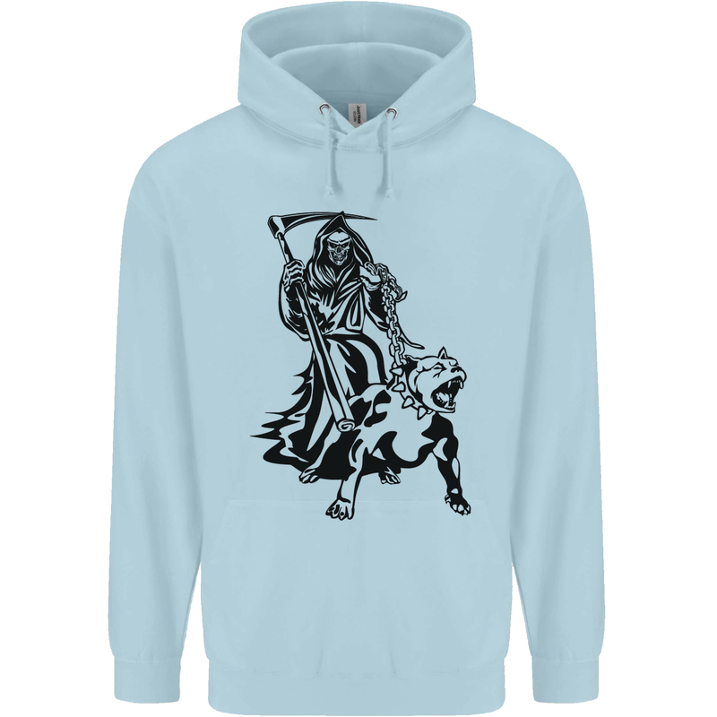 Pitbull Grim Reaper Dog Skull Satan Demon Mens 80% Cotton Hoodie Light Blue