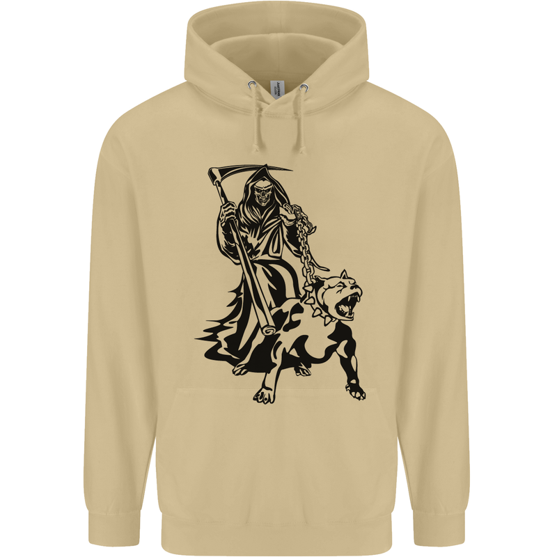 Pitbull Grim Reaper Dog Skull Satan Demon Mens 80% Cotton Hoodie Sand