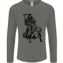 Pitbull Grim Reaper Dog Skull Satan Demon Mens Long Sleeve T-Shirt Charcoal