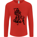 Pitbull Grim Reaper Dog Skull Satan Demon Mens Long Sleeve T-Shirt Red