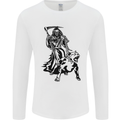 Pitbull Grim Reaper Dog Skull Satan Demon Mens Long Sleeve T-Shirt White