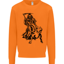 Pitbull Grim Reaper Dog Skull Satan Demon Mens Sweatshirt Jumper Orange