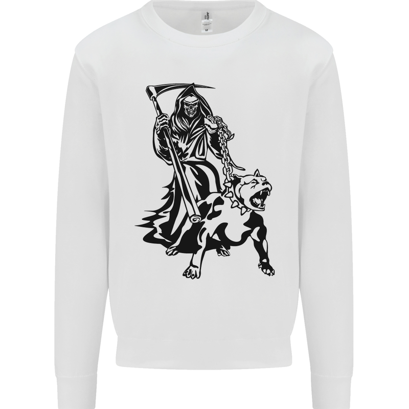 Pitbull Grim Reaper Dog Skull Satan Demon Mens Sweatshirt Jumper White