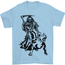 Pitbull Grim Reaper Dog Skull Satan Demon Mens T-Shirt Cotton Gildan Light Blue
