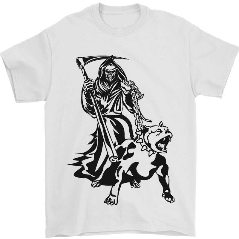 Pitbull Grim Reaper Dog Skull Satan Demon Mens T-Shirt Cotton Gildan White