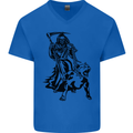 Pitbull Grim Reaper Dog Skull Satan Demon Mens V-Neck Cotton T-Shirt Royal Blue