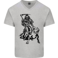 Pitbull Grim Reaper Dog Skull Satan Demon Mens V-Neck Cotton T-Shirt Sports Grey