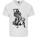 Pitbull Grim Reaper Dog Skull Satan Demon Mens V-Neck Cotton T-Shirt White