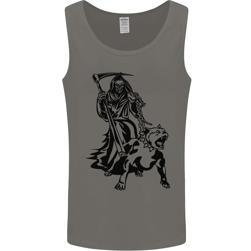 Pitbull Grim Reaper Dog Skull Satan Demon Mens Vest Tank Top Charcoal