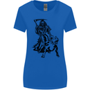 Pitbull Grim Reaper Dog Skull Satan Demon Womens Wider Cut T-Shirt Royal Blue