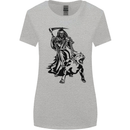 Pitbull Grim Reaper Dog Skull Satan Demon Womens Wider Cut T-Shirt Sports Grey