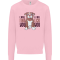 Pitbull I Will Find and Lick You Funny Mens Sweatshirt Jumper Light Pink
