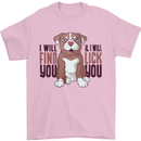 Pitbull I Will Find and Lick You Funny Mens T-Shirt Cotton Gildan Light Pink