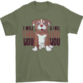 Pitbull I Will Find and Lick You Funny Mens T-Shirt Cotton Gildan Military Green