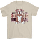 Pitbull I Will Find and Lick You Funny Mens T-Shirt Cotton Gildan Sand
