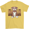 Pitbull I Will Find and Lick You Funny Mens T-Shirt Cotton Gildan Yellow