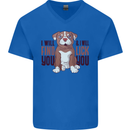 Pitbull I Will Find and Lick You Funny Mens V-Neck Cotton T-Shirt Royal Blue