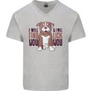 Pitbull I Will Find and Lick You Funny Mens V-Neck Cotton T-Shirt Sports Grey