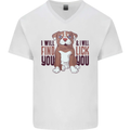 Pitbull I Will Find and Lick You Funny Mens V-Neck Cotton T-Shirt White