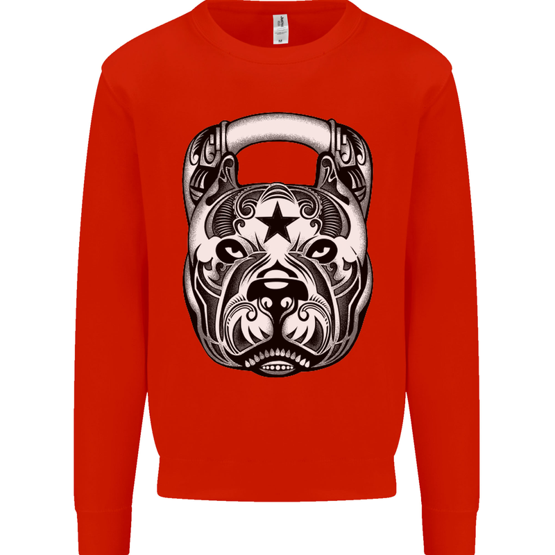 Pitbull Kettlebell Gym Training Top Workout Mens Sweatshirt Jumper Bright Red