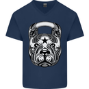 Pitbull Kettlebell Gym Training Top Workout Mens V-Neck Cotton T-Shirt Navy Blue
