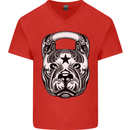 Pitbull Kettlebell Gym Training Top Workout Mens V-Neck Cotton T-Shirt Red
