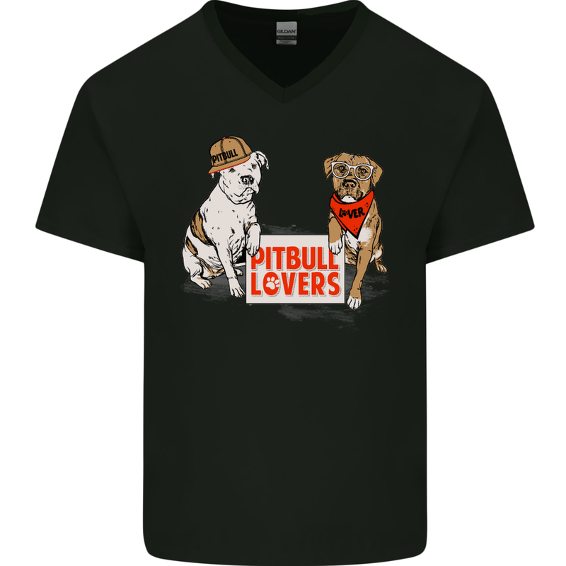 Pitbull Lovers Funny Dog Valentine's Day Mens V-Neck Cotton T-Shirt Black