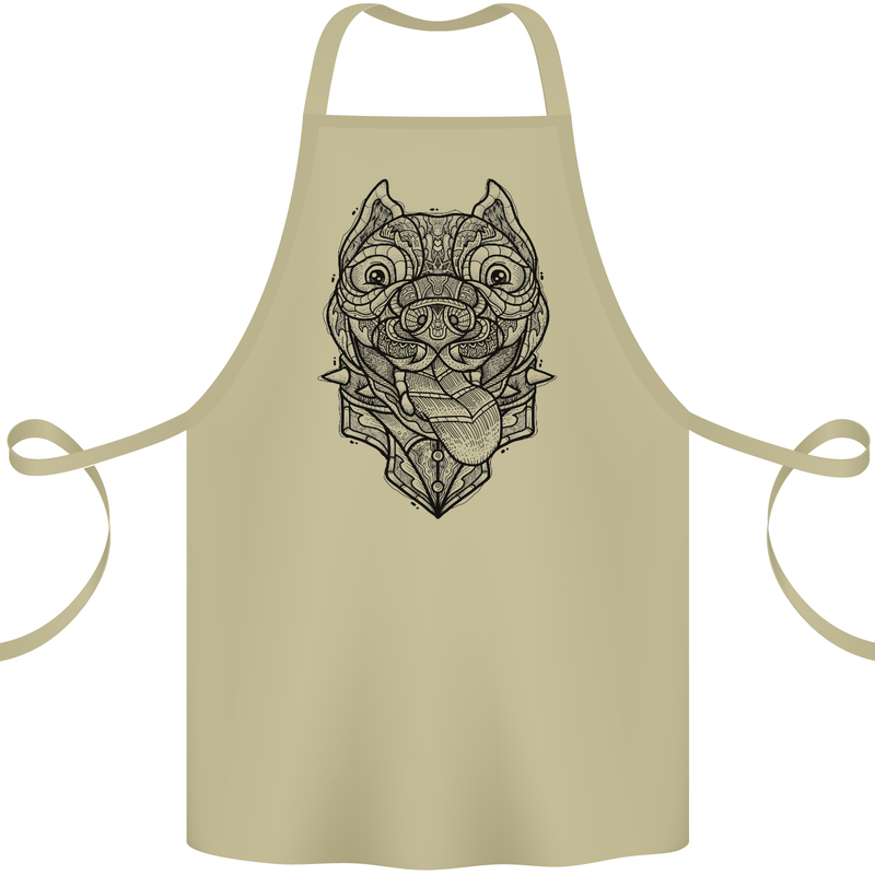 Pitbull Mandala Art Dog Lover Cotton Apron 100% Organic Khaki