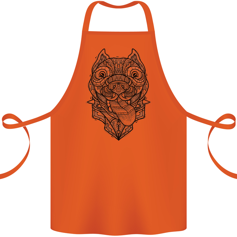Pitbull Mandala Art Dog Lover Cotton Apron 100% Organic Orange