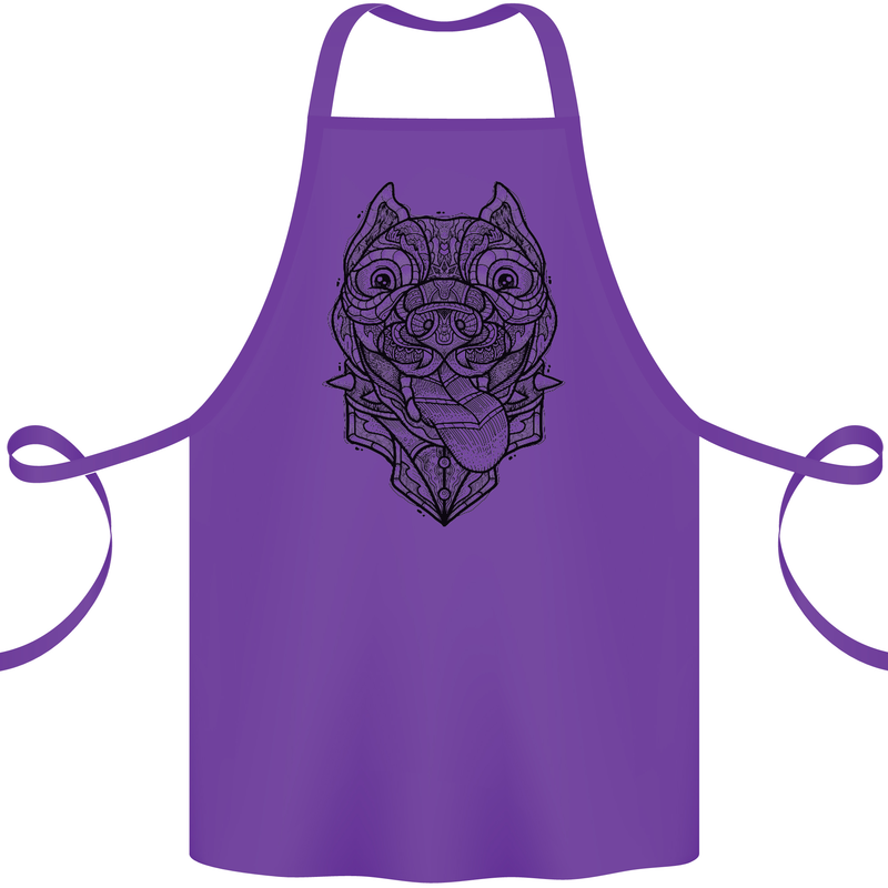 Pitbull Mandala Art Dog Lover Cotton Apron 100% Organic Purple